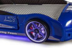 Дитяче ліжко машина Mustang Full Extra Blue 190х90 см з підсвічуванням, музикою, шкіряний салон, пультом